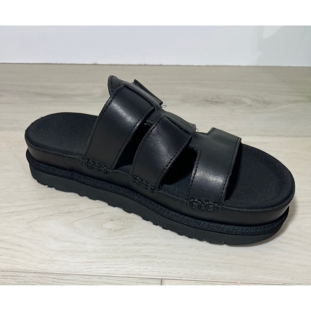 NEW UGG GOLDENSTAR HI SLIDE LEATHER BLACK PLATFORM SANDALS Sz 8 - Picture 5 of 10